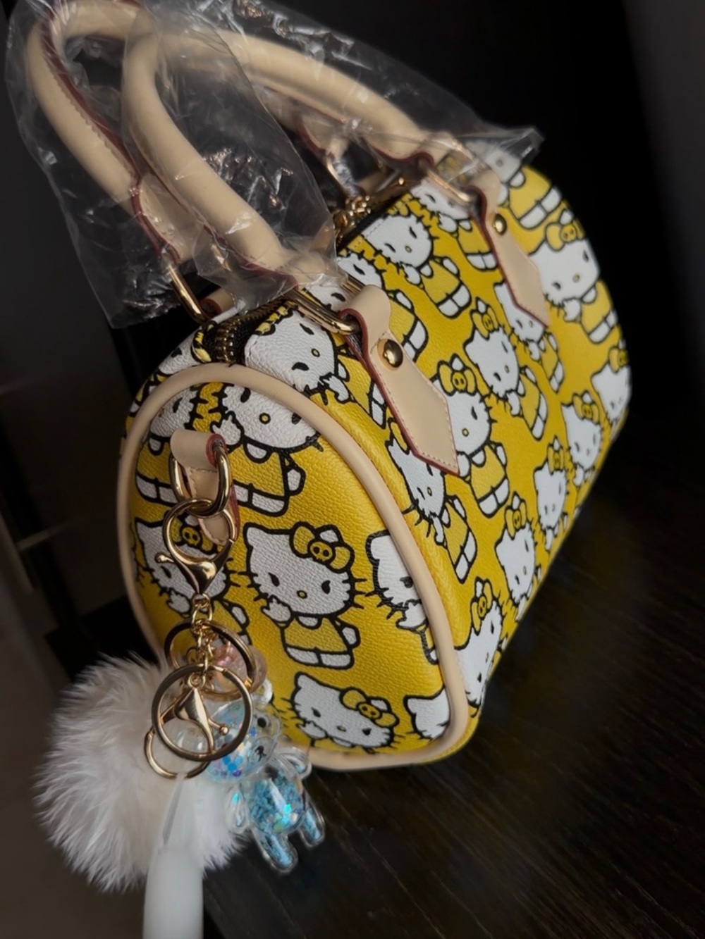 Hello Kitty Yellow Patterned Mini Top-Handle Bag with Cream Accents - Picture 3 of 3